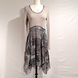 Long-sleeve, Asymmetric Dress with Gathered, Lined Skirt